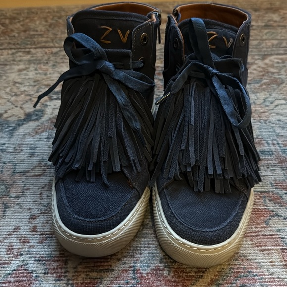 Zadiq & Voltaire Navy High-Top Sneakers with Fringe - Picture 2 of 5
